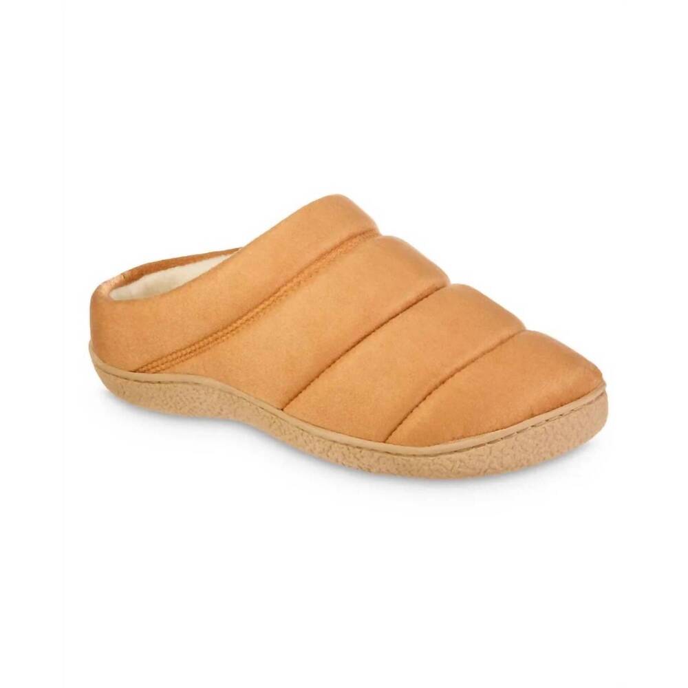 NEW ISOTONER men's microsuede puffer comfort hoodback slippers in buckskin